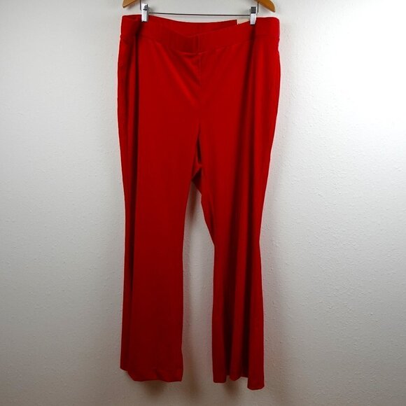 Lane Bryant Velour Pants Women's Plus Size 22 Red Flared Pull On Elastic Waist - Picture 1 of 9